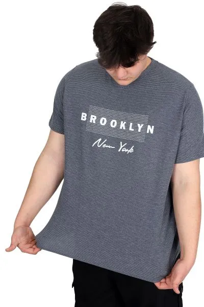 Büyük Beden Erkek Tişört Baskılı BROOKLYN WAFFLE U25002 Koyu Mavi