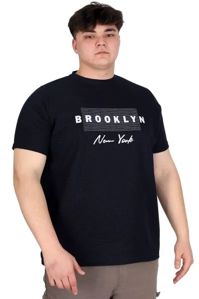 Büyük Beden Erkek Tişört Baskılı BROOKLYN WAFFLE U25002 Lacivert