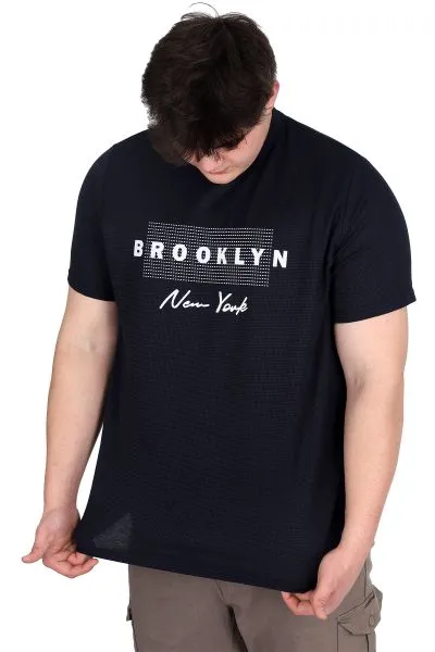 Büyük Beden Erkek Tişört Baskılı BROOKLYN WAFFLE U25002 Lacivert