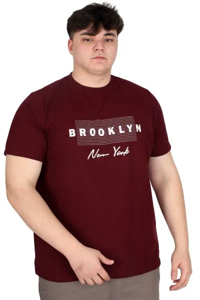 Büyük Beden Erkek Tişört Baskılı BROOKLYN WAFFLE U25002 Mürdüm