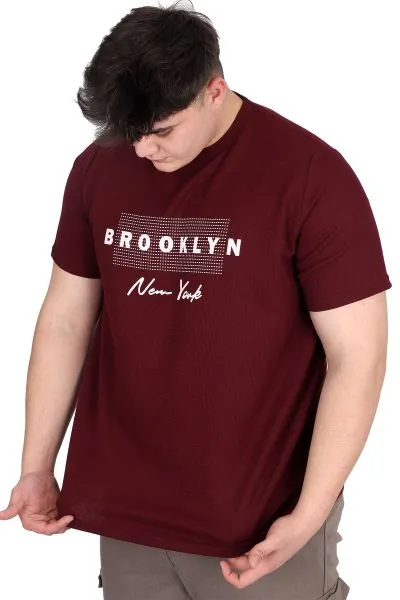 Büyük Beden Erkek Tişört Baskılı BROOKLYN WAFFLE U25002 Mürdüm