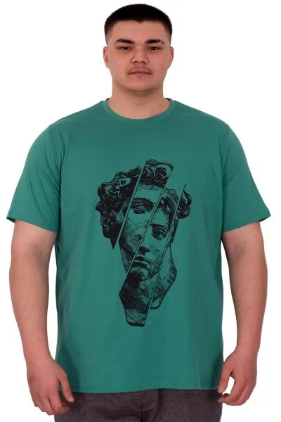 Büyük Beden Erkek T-Shirt Bisiklet Yaka Statue U25004 Çağla