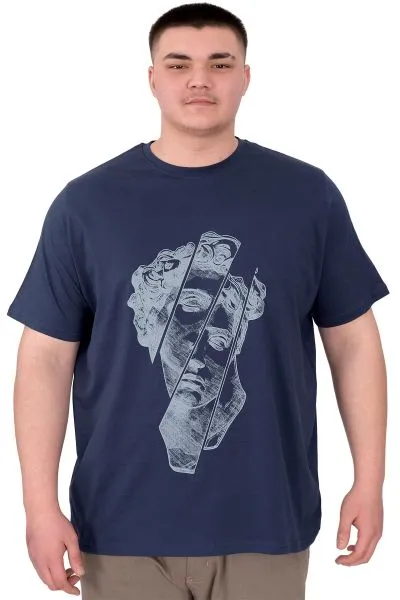 Büyük Beden Erkek T-Shirt Bisiklet Yaka Statue U25004 Indgo