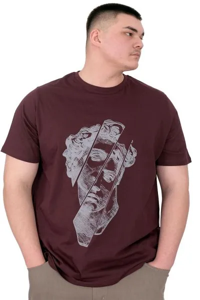 Büyük Beden Erkek T-Shirt Bisiklet Yaka Statue U25004 Mürdüm