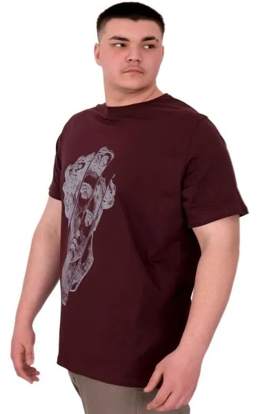 Büyük Beden Erkek T-Shirt Bisiklet Yaka Statue U25004 Mürdüm