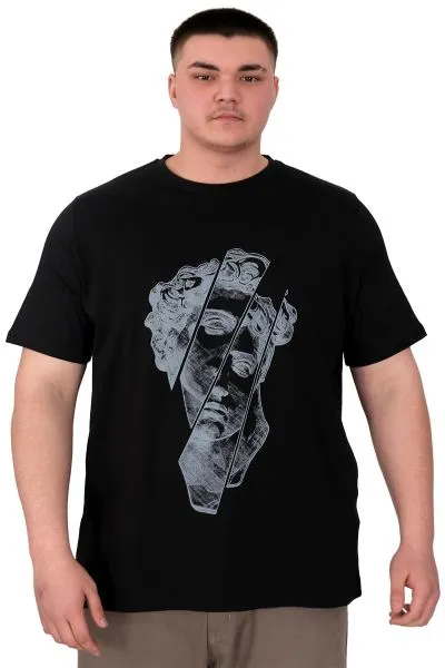 Büyük Beden Erkek T-Shirt Bisiklet Yaka Statue U25004 Siyah