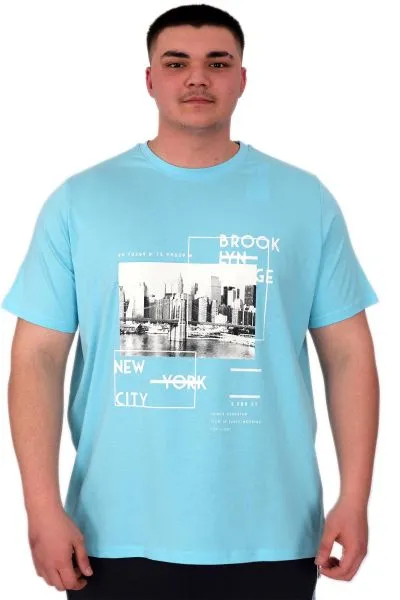 Büyük Beden Erkek T-Shirt Bisiklet Yaka New York U25005 Turkuaz