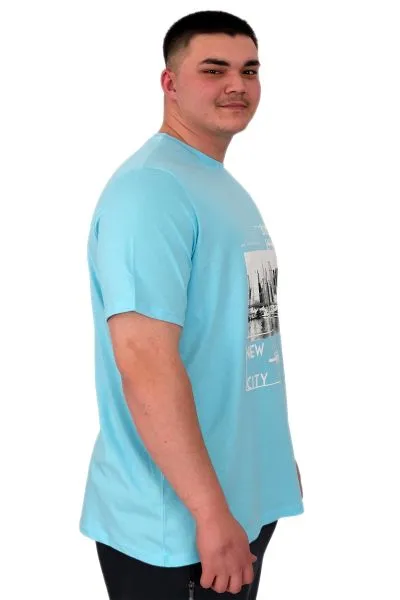 Büyük Beden Erkek T-Shirt Bisiklet Yaka New York U25005 Turkuaz