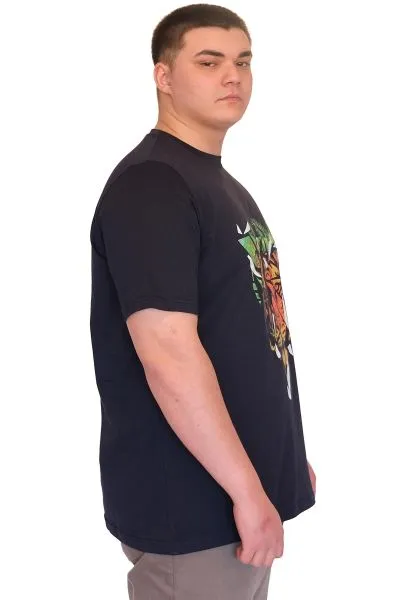 Büyük Beden Erkek T-Shirt Bisiklet Yaka TIGER Baskılı U25007 Lacivert