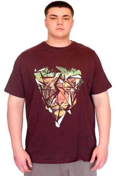 Big Size Mens T-Shirt Crew Neck TIGER  U25007 Burgundy