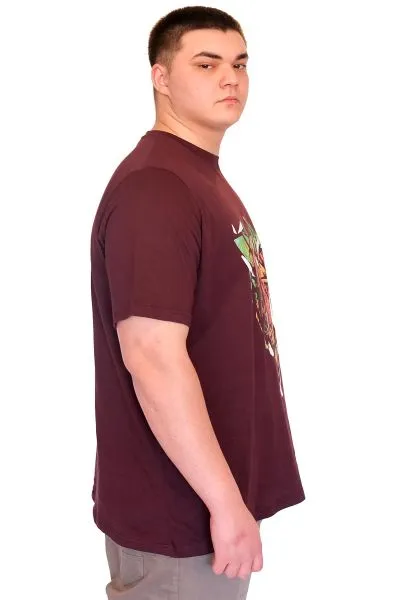 Big Size Mens T-Shirt Crew Neck TIGER  U25007 Burgundy