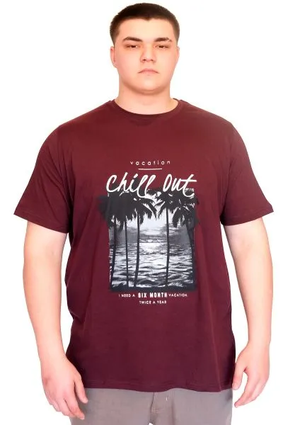 Büyük Beden Erkek T-Shirt Bisiklet Yaka CHILL OUT Baskılı U25008 Mürüdm