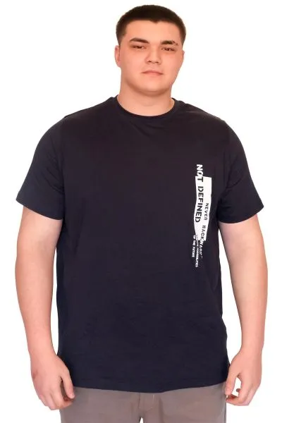 Büyük Beden Erkek T-Shirt Bisiklet Yaka NOT DEFINETS Baskılı U25009 Lacivert