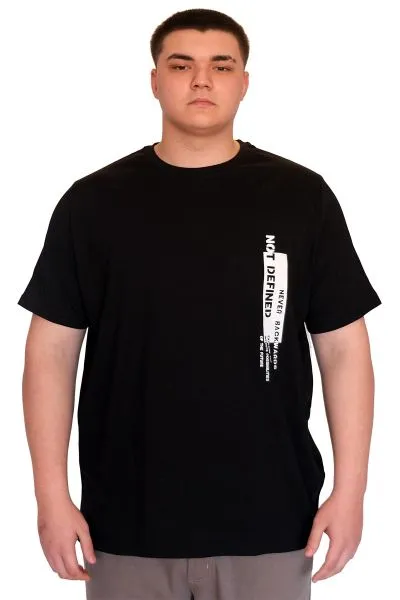 Büyük Beden Erkek T-Shirt Bisiklet Yaka NOT DEFINETS Baskılı U25009 Siyah