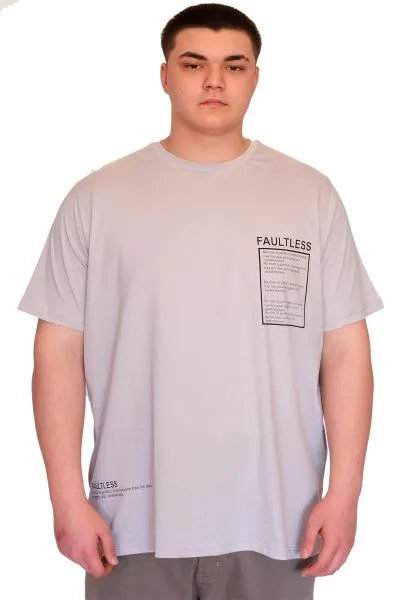 Büyük Beden Erkek T-Shirt Bisiklet Yaka FAULTLESS Basklılı U25011 Gri
