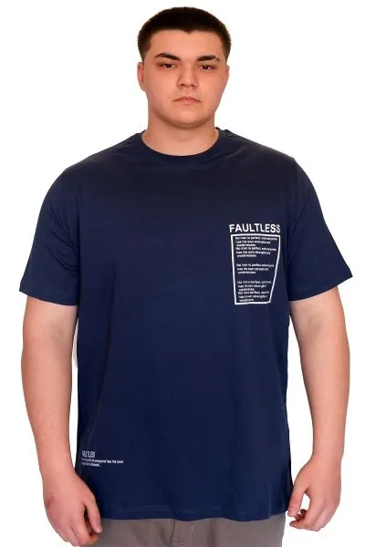 Big Size Mens T-Shirt Crew Neck FAULTLESS Basklılı U25011 Indigo