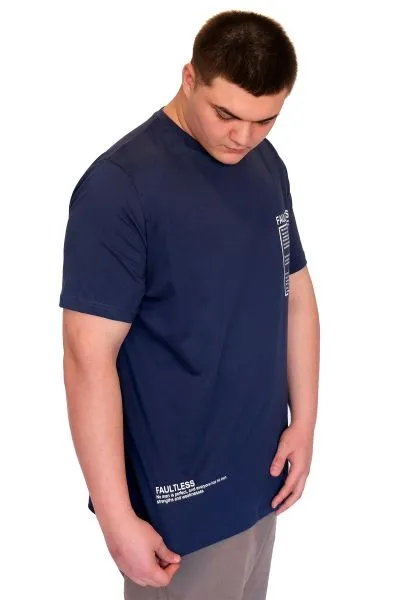 Big Size Mens T-Shirt Crew Neck FAULTLESS Basklılı U25011 Indigo
