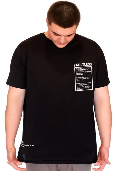Büyük Beden Erkek T-Shirt Bisiklet Yaka FAULTLESS Basklılı U25011 Siyah