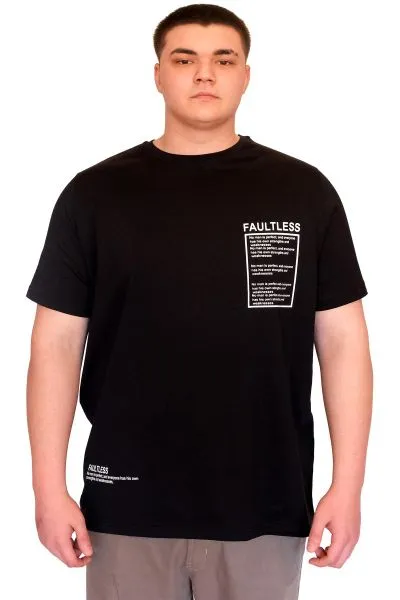 Büyük Beden Erkek T-Shirt Bisiklet Yaka FAULTLESS Basklılı U25011 Siyah