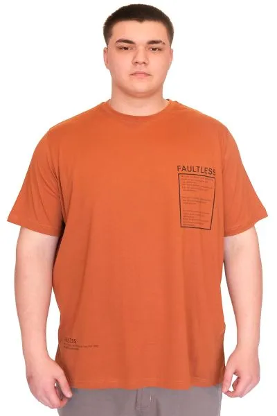 Büyük Beden Erkek T-Shirt Bisiklet Yaka FAULTLESS Basklılı U25011 Tarçın