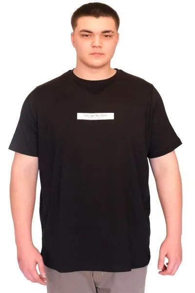 Büyük Beden Erkek T-Shirt Bisiklet Yaka FACTS Baskılı U25012 Siyah