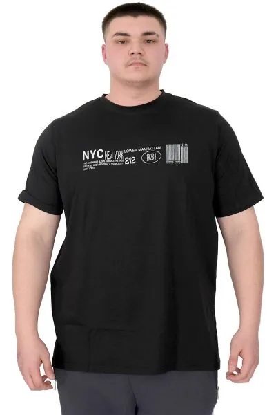 Büyük Beden Erkek T-Shirt Bisiklet Yaka NYC New York U25019 Siyah