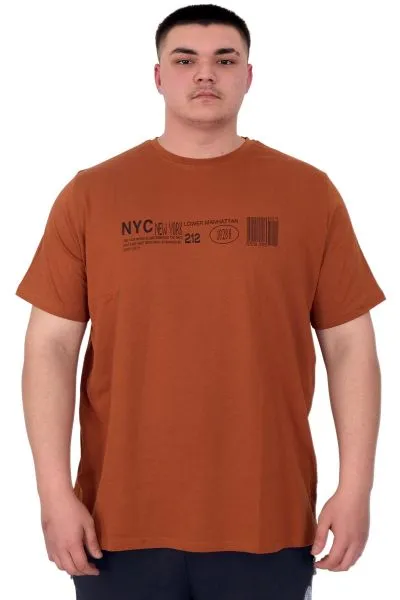 Büyük Beden Erkek T-Shirt Bisiklet Yaka NYC New York U25019 Tarçın