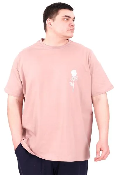 Büyük Beden Erkek T-Shirt Bisiklet Yaka GORGEOUS U25022 Gül Rengi