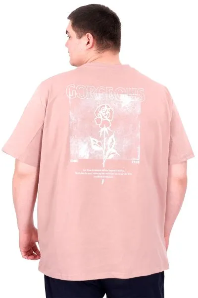 Büyük Beden Erkek T-Shirt Bisiklet Yaka GORGEOUS U25022 Gül Rengi