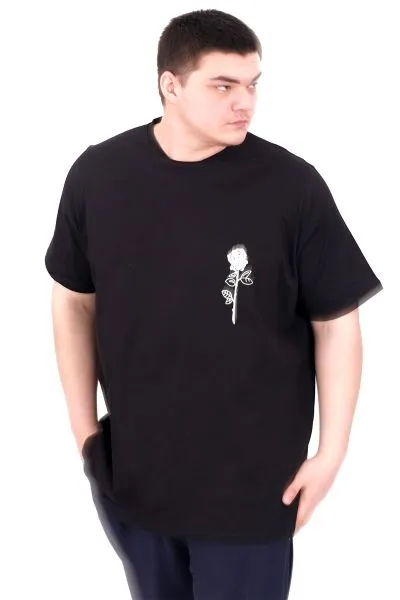 Büyük Beden Erkek T-Shirt Bisiklet Yaka GORGEOUS U25022 Siyah