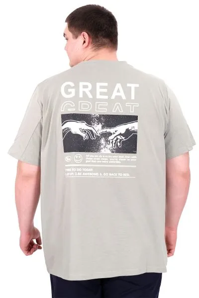 Büyük Beden Erkek T-Shirt Bisiklet Yaka GREAT U25024 Çağla