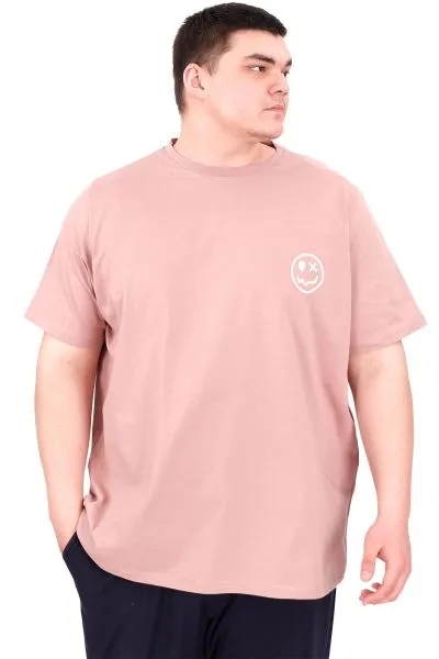 Büyük Beden Erkek T-Shirt Bisiklet Yaka GREAT U25024 Gül Rengi