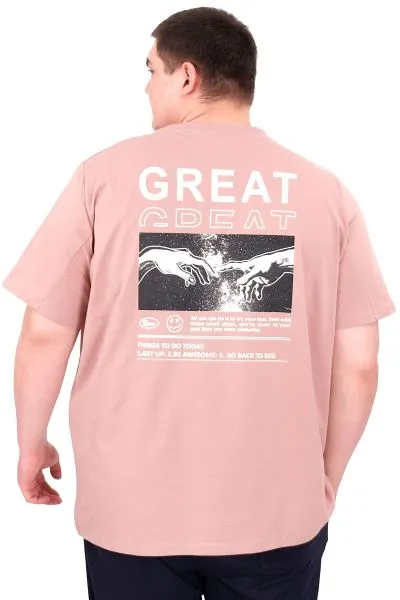 Büyük Beden Erkek T-Shirt Bisiklet Yaka GREAT U25024 Gül Rengi