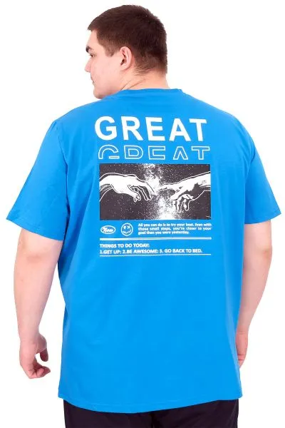 Büyük Beden Erkek T-Shirt Bisiklet Yaka GREAT U25024 Saks