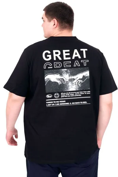 Büyük Beden Erkek T-Shirt Bisiklet Yaka GREAT U25024 Siyah