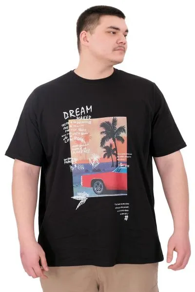 Büyük Beden Erkek Baskılı T-Shirt Palm Dream U25026 Siyah