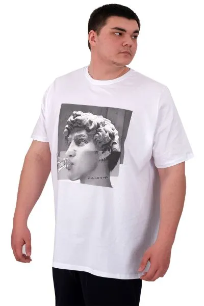 Büyük Beden Erkek T-Shirt Bisiklet Yaka STATUE U25027 Beyaz