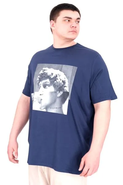 Big Size Mens Tshirt Crew Neck STATUE U25027 Indigo