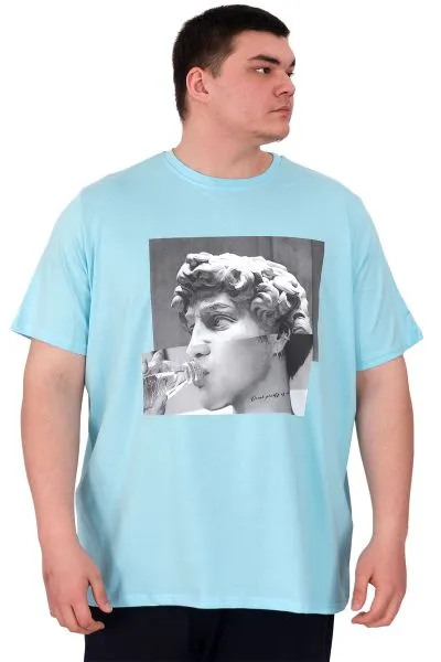 Büyük Beden Erkek T-Shirt Bisiklet Yaka STATUE U25027 Turkuaz