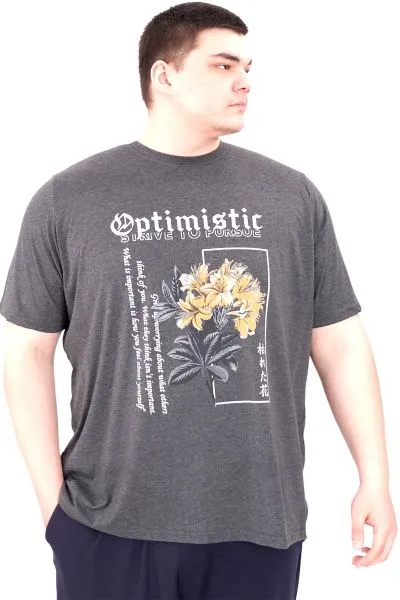 Büyük Beden Erkek T-Shirt Bisiklet Yaka OPTIMISTIC U25028 Antrasit