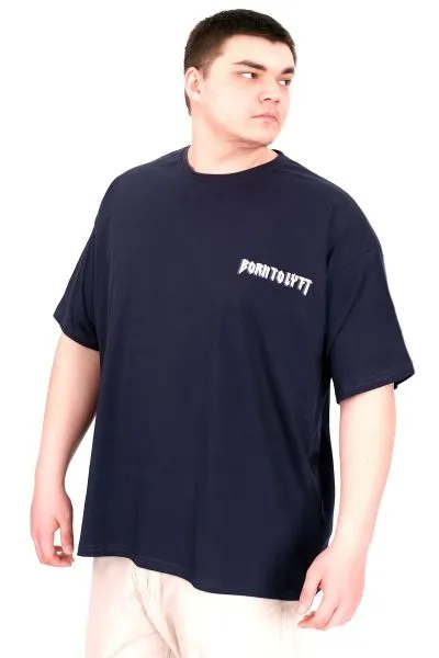 Büyük Beden Erkek T-Shirt Bisiklet Yaka BORN TOLYFT U25029 Lacivert