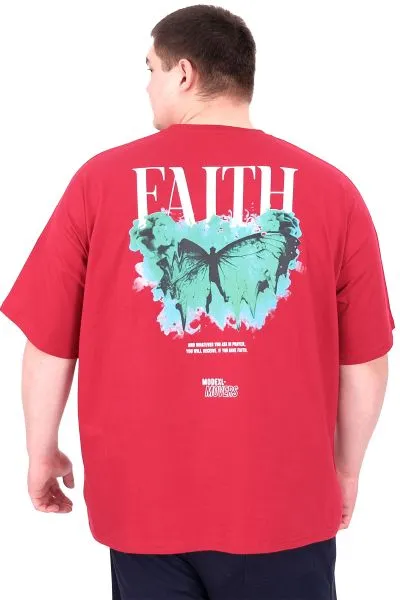 Büyük Beden Erkek T-Shirt Bisiklet Yaka FAITH U25030 Bordo