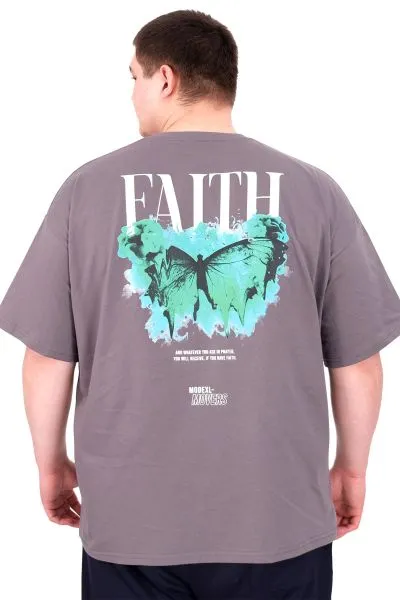 Büyük Beden Erkek T-Shirt Bisiklet Yaka FAITH U25030 Füme