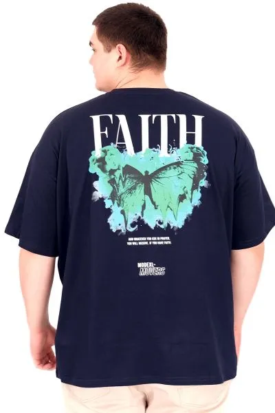 Büyük Beden Erkek T-Shirt Bisiklet Yaka FAITH U25030 Lacivert