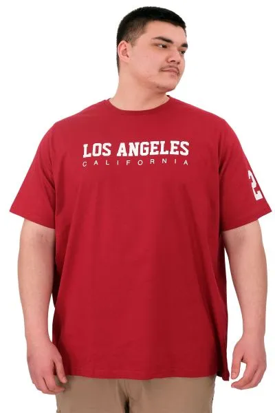 Büyük Beden Erkek Baskılı T-Shirt Los Angeles U25031 Bordo