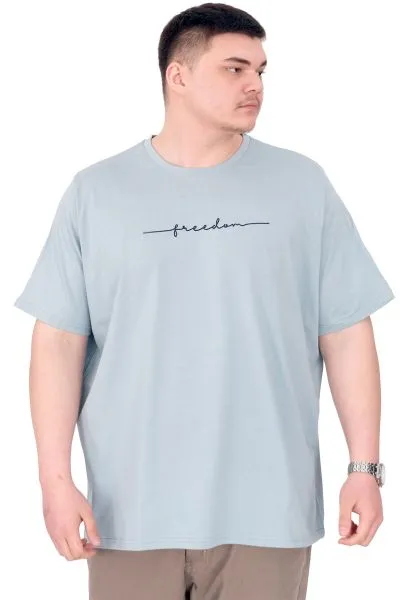 Büyük Beden Erkek T-Shirt Bisiklet Yaka FREEDOM U25033 Mavi