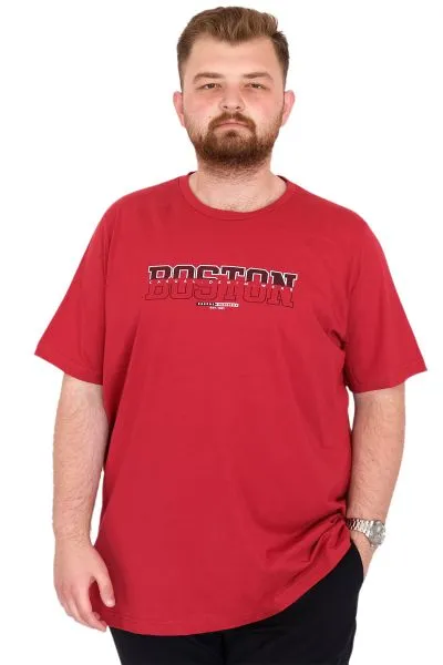 Plus Size Men's T-Shirt Crew Neck BOSTON U25037 Burgundy