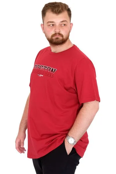 Plus Size Men's T-Shirt Crew Neck BOSTON U25037 Burgundy