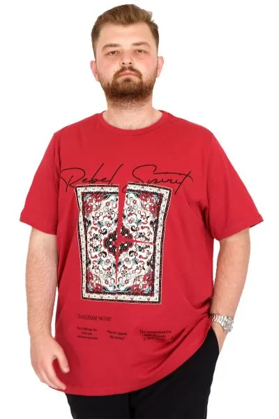 Plus Size Men's T-Shirt Crew Neck REBEL U25039 Burgundy