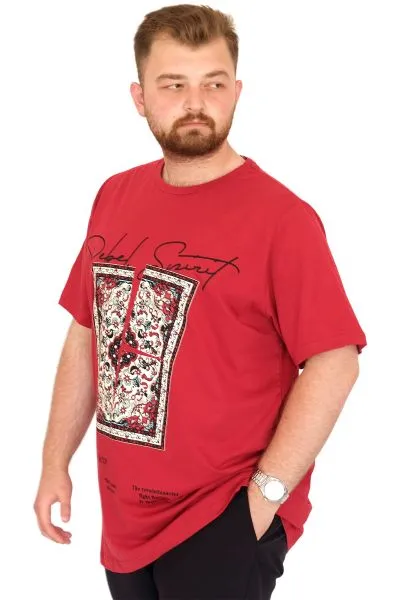 Plus Size Men's T-Shirt Crew Neck REBEL U25039 Burgundy